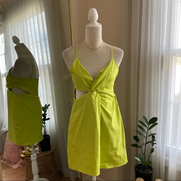 Zara Key Lime Cut Out Mini Dress Size L - Picture 11 of 11